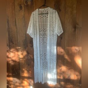 White lace fringed cover-up